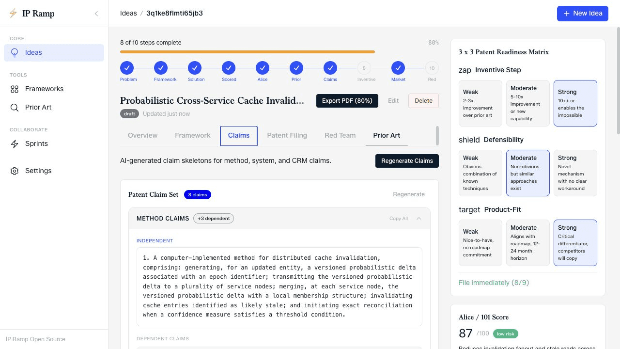 IP Ramp patent claim generator with method and dependent claims