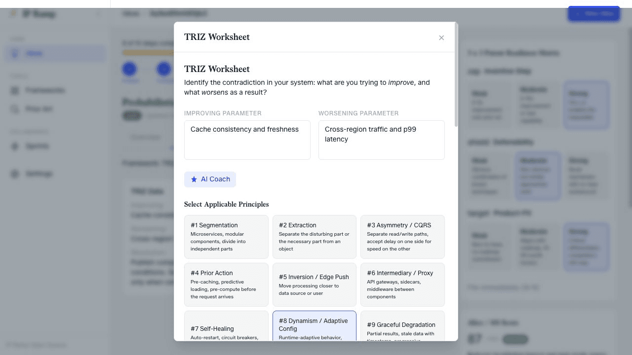 IP Ramp TRIZ contradiction worksheet resolving consistency and latency