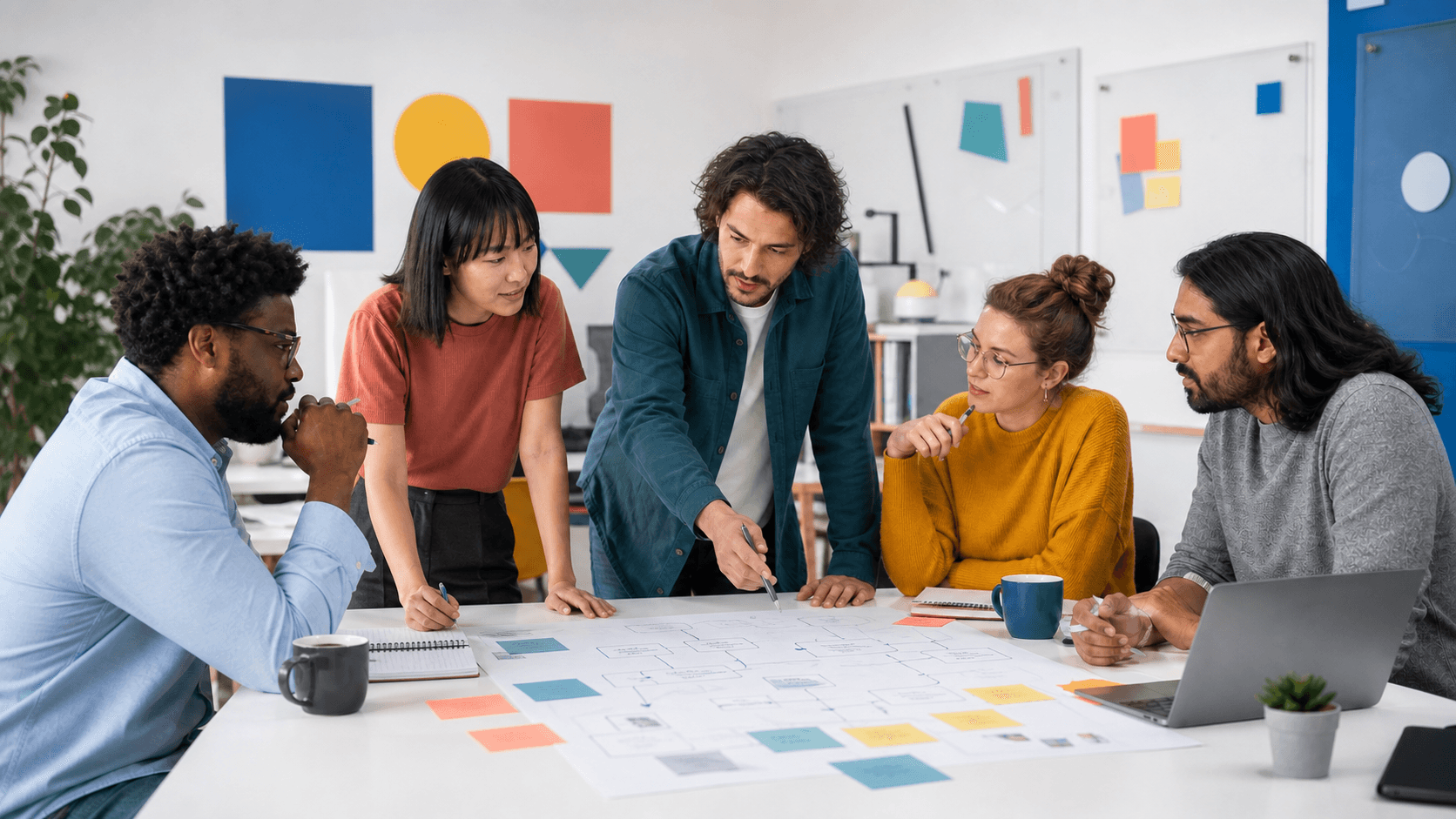 Engineering team collaborating on a distributed-systems invention